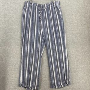 Briggs NY Pants Womens XL Blue White Striped Linen Drawstring Pockets